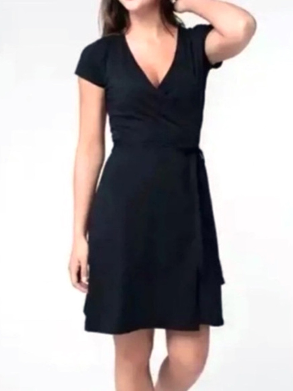 Pact Organic Cotton Wrap Dress Short Sleeve Black Minimalist Medium